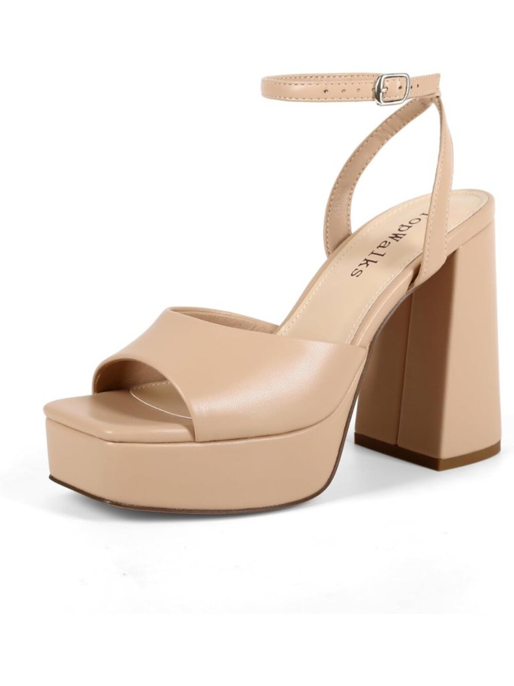 Women's Nude Chunky Heel Platform Sandals Open Toe Ankle Strap Party Shoes